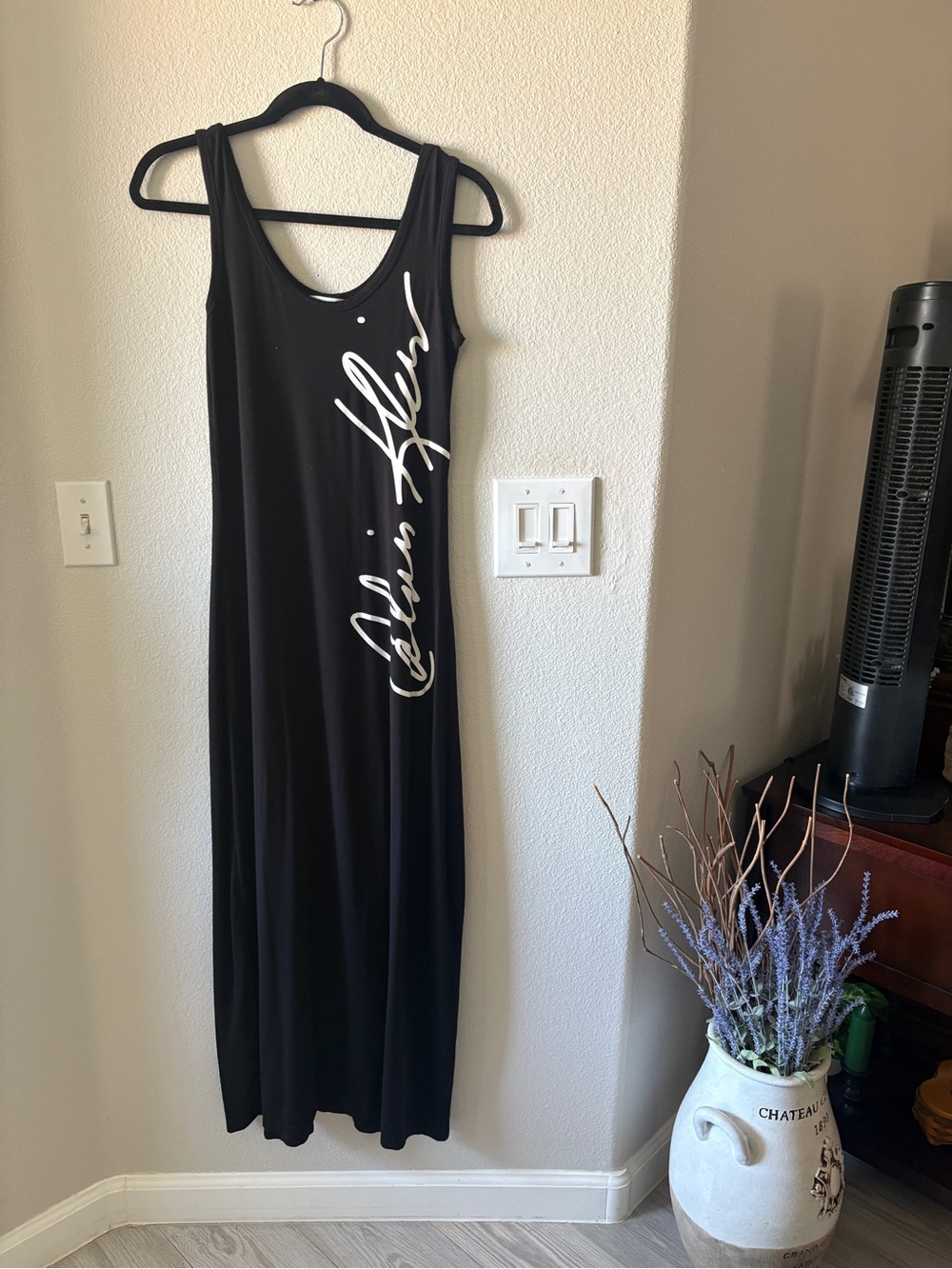 Calvin Klein Black Maxi Tank Dress with White Script Logo